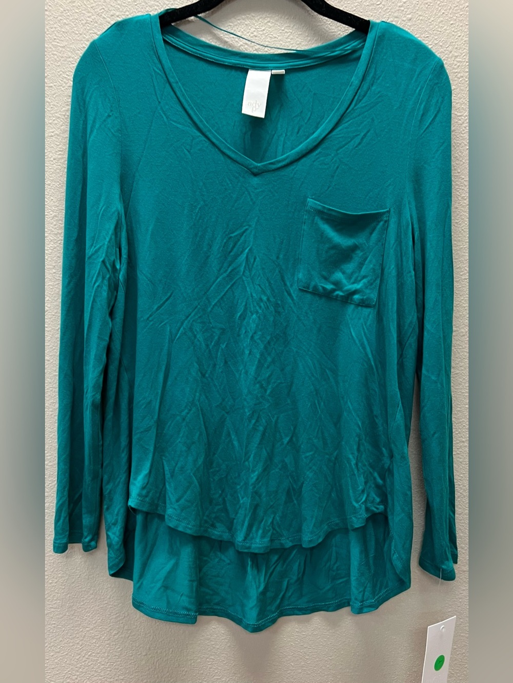 Ady P - Small NEW/Tags  V-Neck Long Sleeve Pocket Tee in Teal
